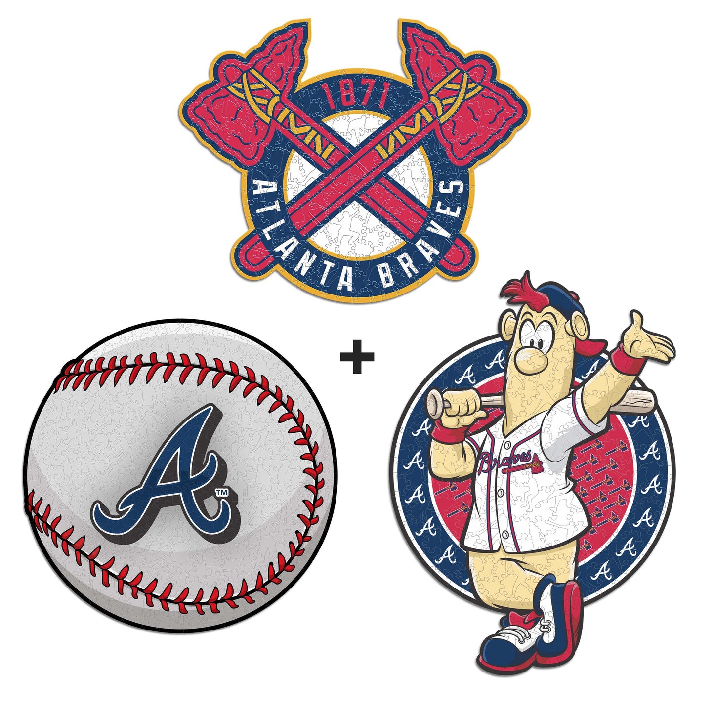 3 PACK Atlanta Braves™ Ball + Double Tomahawk Logo + Mascot