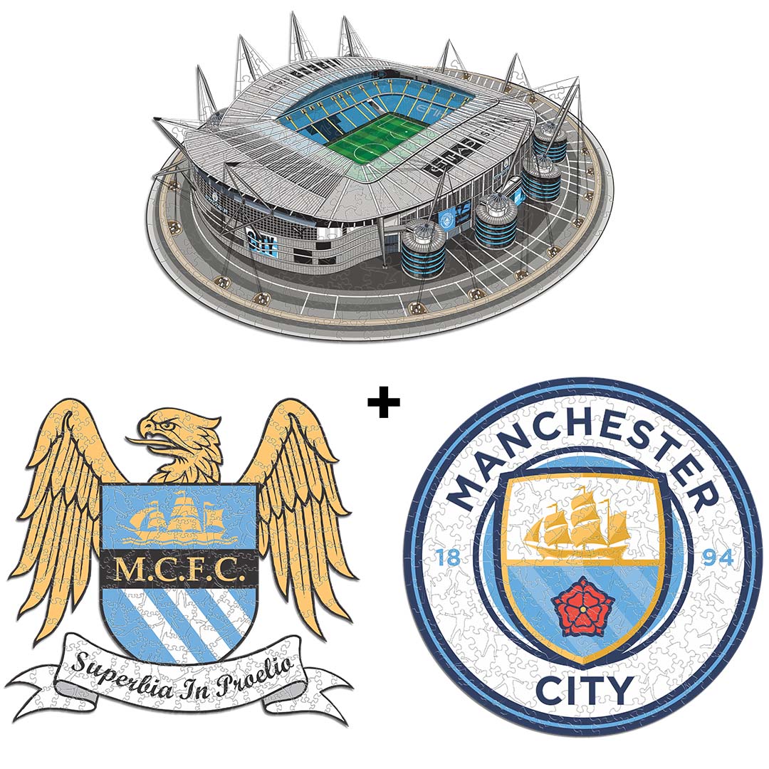 3 PACK Manchester City FC® Logo + Retro Logo + Etihad Stadium