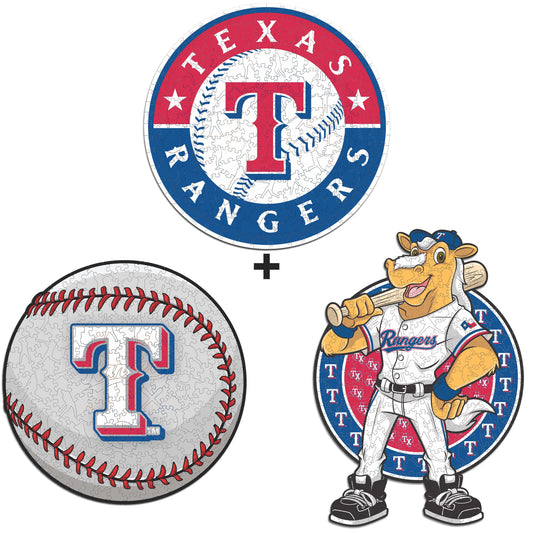 3 PACK Texas Rangers™ Baseball + Primary Logo + Mascot